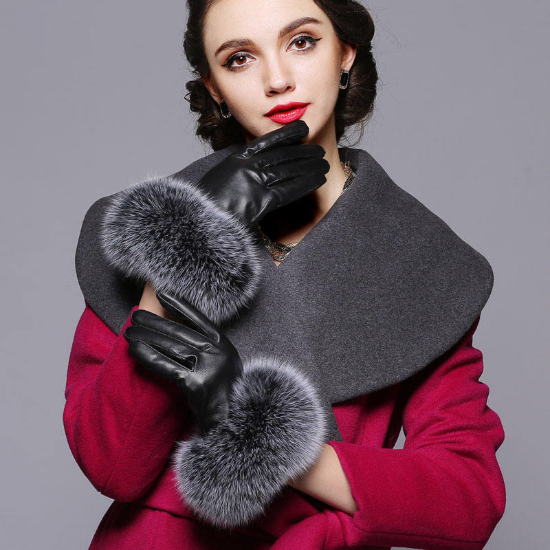 Gants en cuir de mouton et fourrure véritable