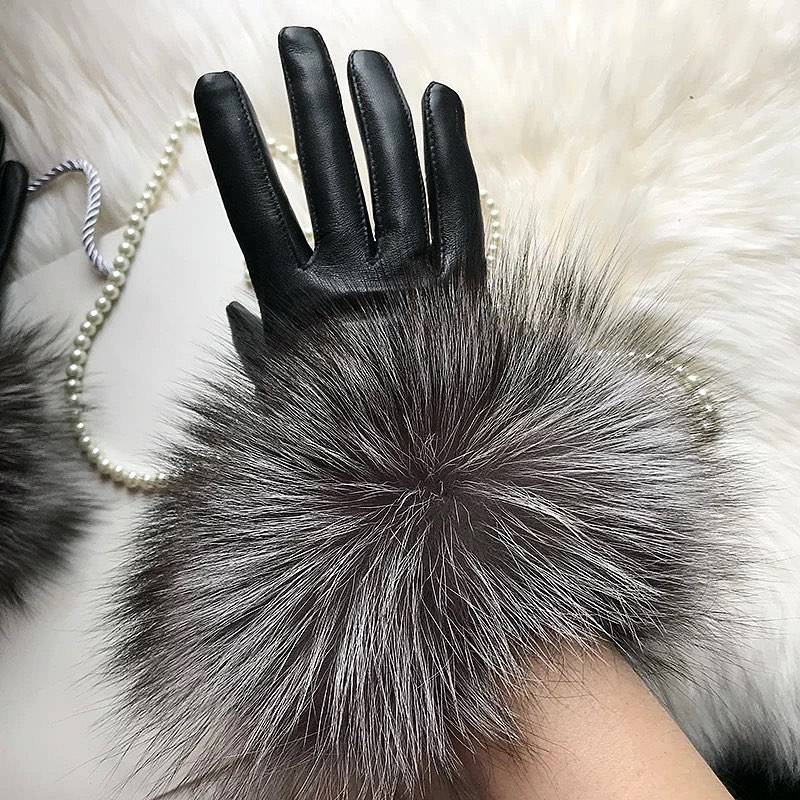 Gants en cuir de mouton et fourrure véritable