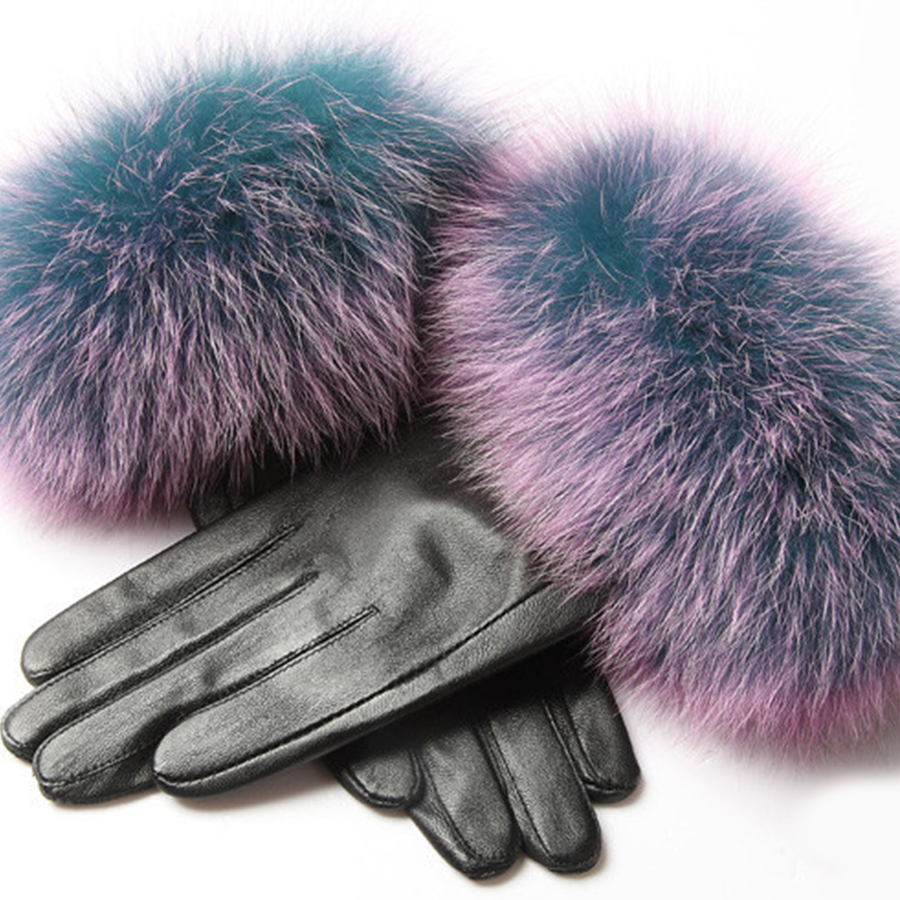 Gants en cuir de mouton et fourrure véritable