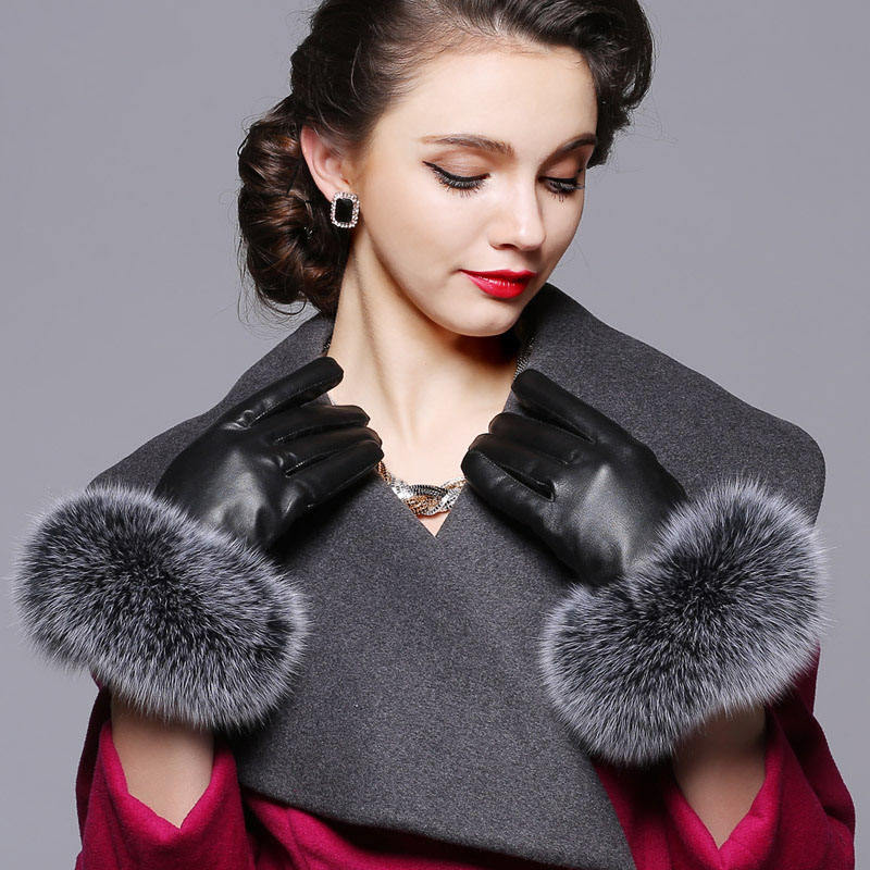 Gants en cuir de mouton et fourrure véritable