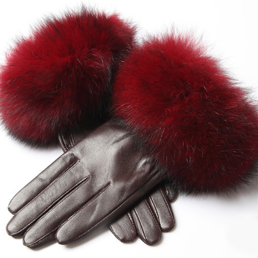 Gants en cuir de mouton et fourrure véritable