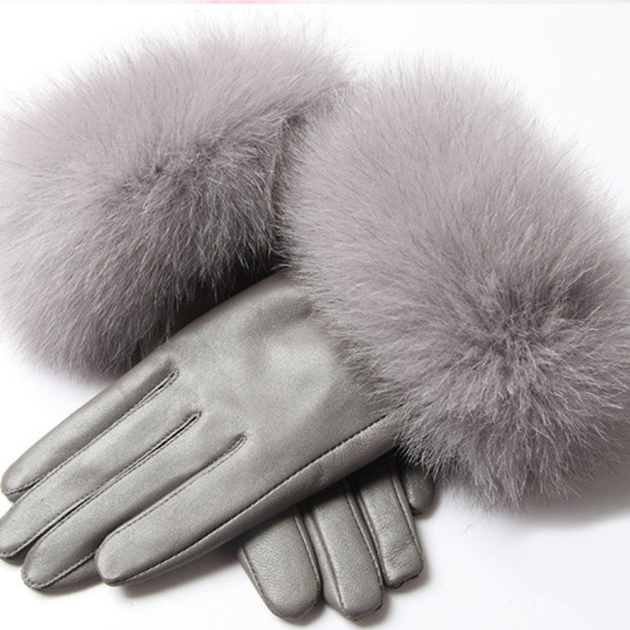Gants en cuir de mouton et fourrure véritable